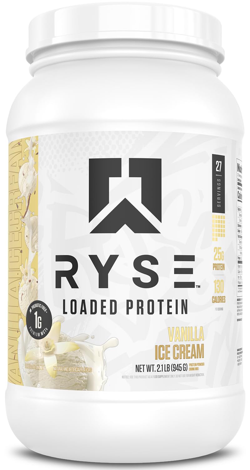 RYSE Loaded Protein Powder - Jet-Puffed Marshmallow - 25g Whey Protein Isolate & Concentrate with Prebiotic Fiber & MCTs - Low Carb, Low Sugar, Digestive-Friendly - 27 Servings / 2 lb Tub