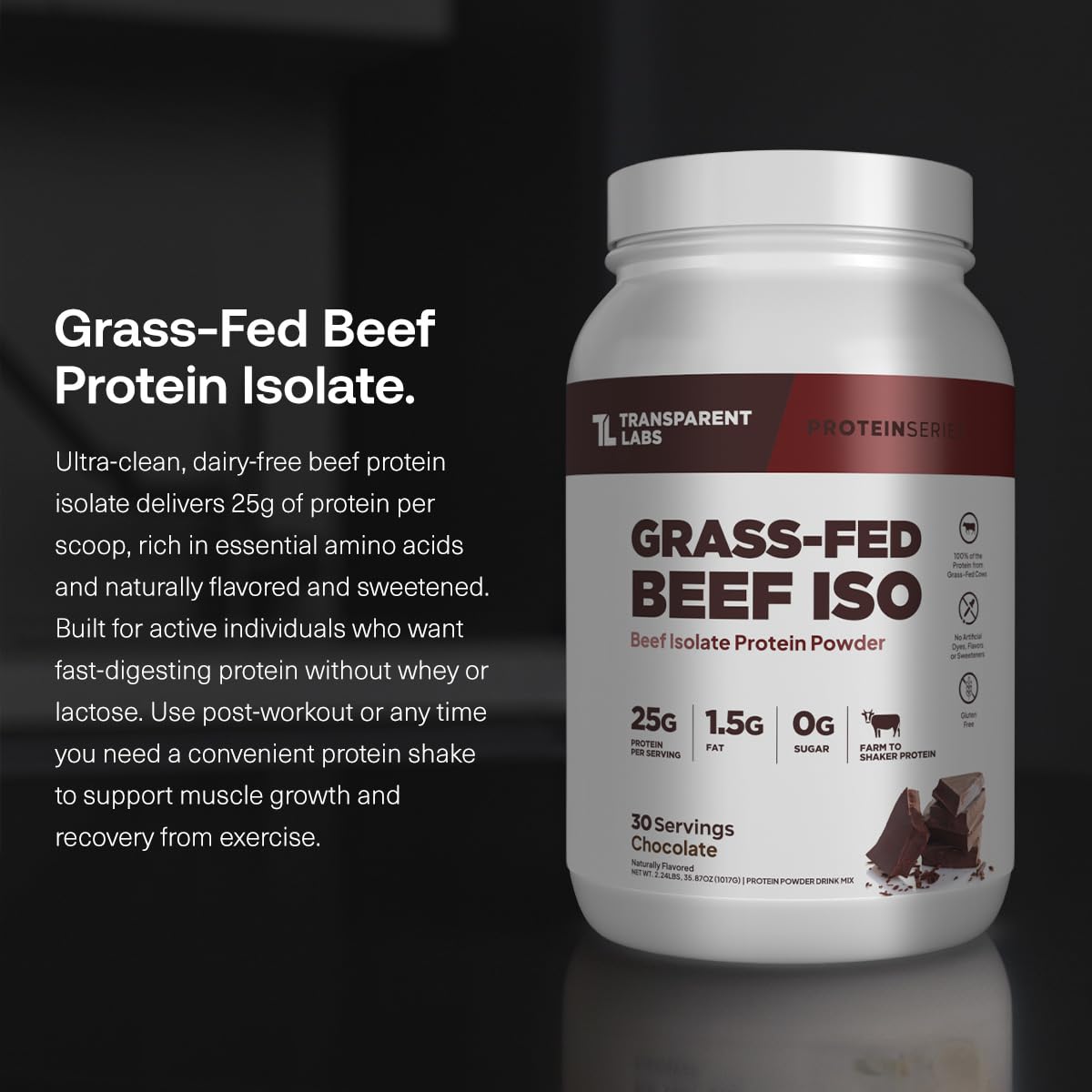 Transparent Labs Grass-Fed Beef Isolate Protein Powder – Naturally Flavored, Dairy-Free Protein with 25g of Protein per Serving for Increased Recovery & Strength - 30 Servings, Chocolate Peanut Butter