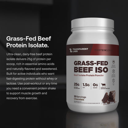 Transparent Labs Grass-Fed Beef Isolate Protein Powder – Naturally Flavored, Dairy-Free Protein with 25g of Protein per Serving for Increased Recovery & Strength - 30 Servings, Chocolate Peanut Butter