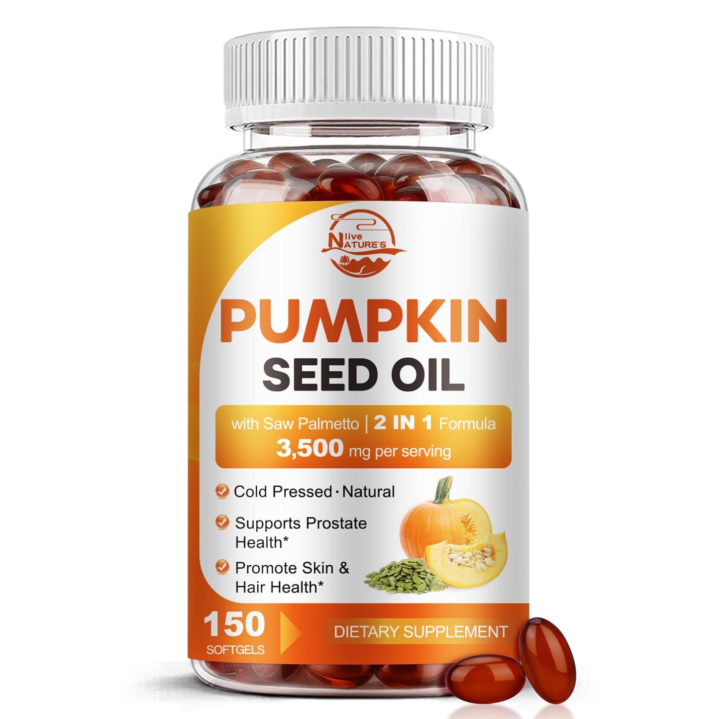 Pumpkin Seed Oil with Saw Palmetto, 3500mg Max Strength per Serving, 150 Softgels, Cold-Pressed with Essential Fatty Acids & Phytosterols, Supports Immune Nature's live