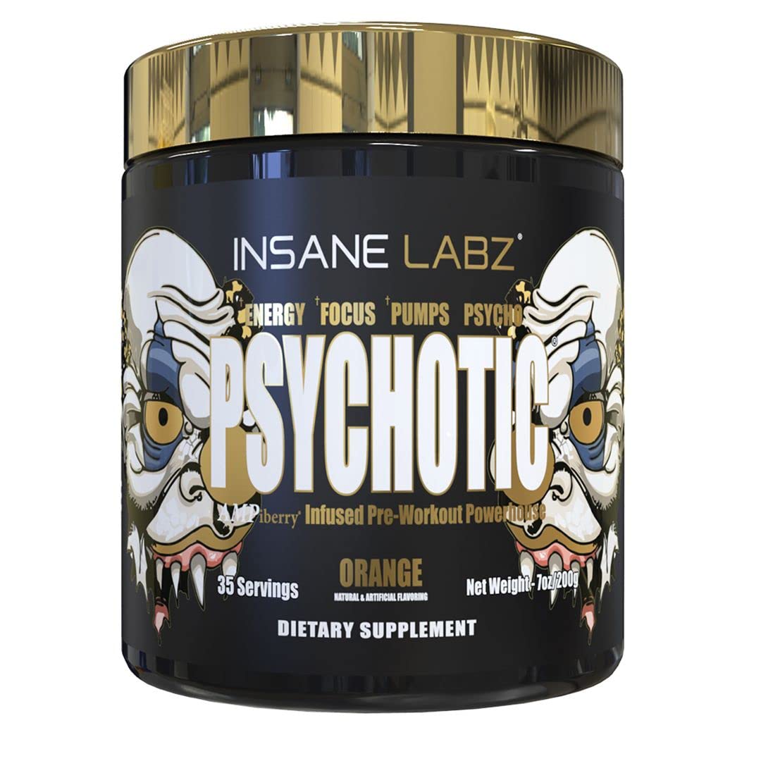 Insane Labz Psychotic Gold, High Stimulant Pre Workout Powder, Extreme Lasting Energy Focus, Pumps and Endurance with Beta Alanine, DMAE Bitartrate, NO Booster (35 Servings, Watermelon)