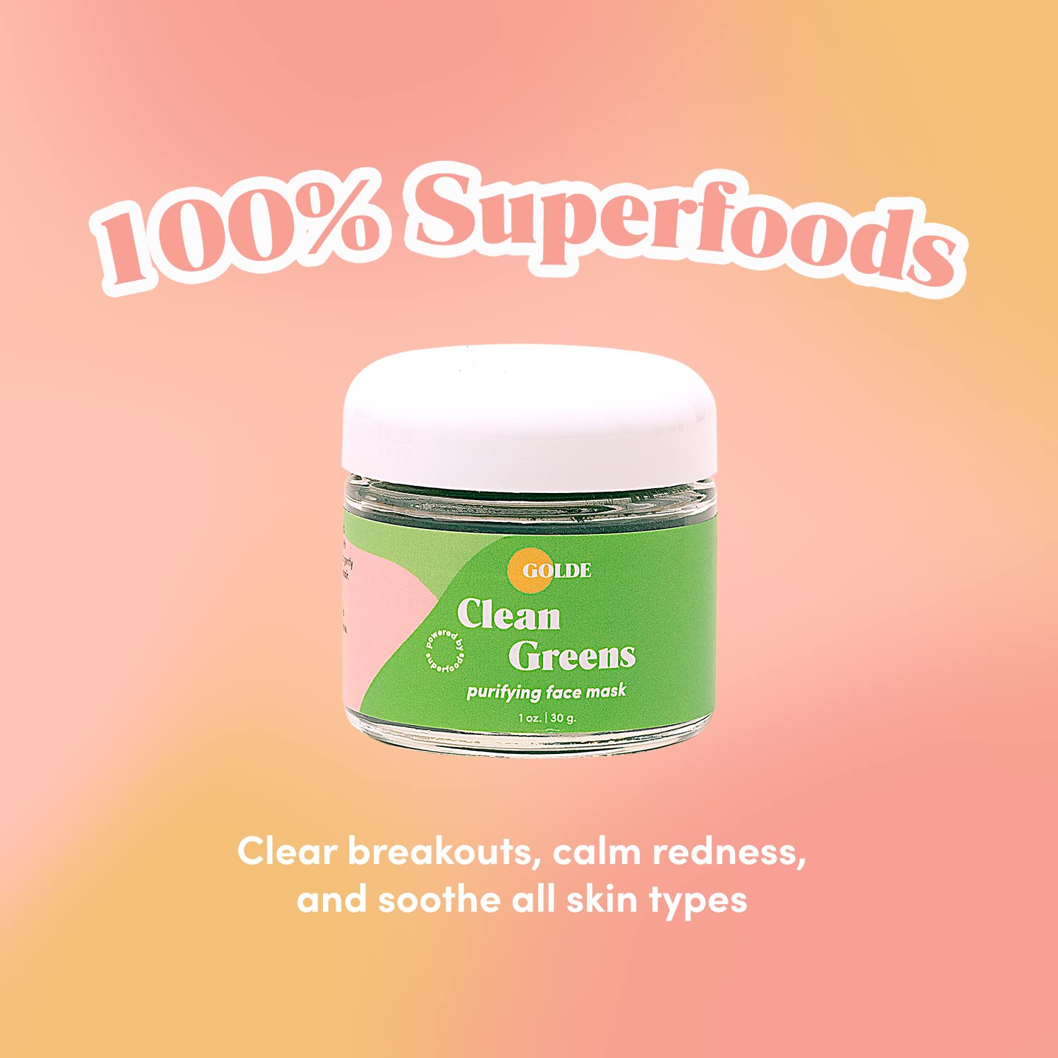 GOLDE - Clean Greens Superfood Face Mask - Made w/Chlorella & Spirulina - Great for Acne Prone, Oily & Dry Skin, Hydrating - Gentle Cleanser - Vegan - Aluminum-Free - 30g Jar GOLDE buy australia supplements