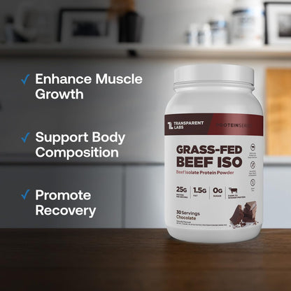 Transparent Labs Grass-Fed Beef Isolate Protein Powder – Naturally Flavored, Dairy-Free Protein with 25g of Protein per Serving for Increased Recovery & Strength - 30 Servings, Chocolate Peanut Butter