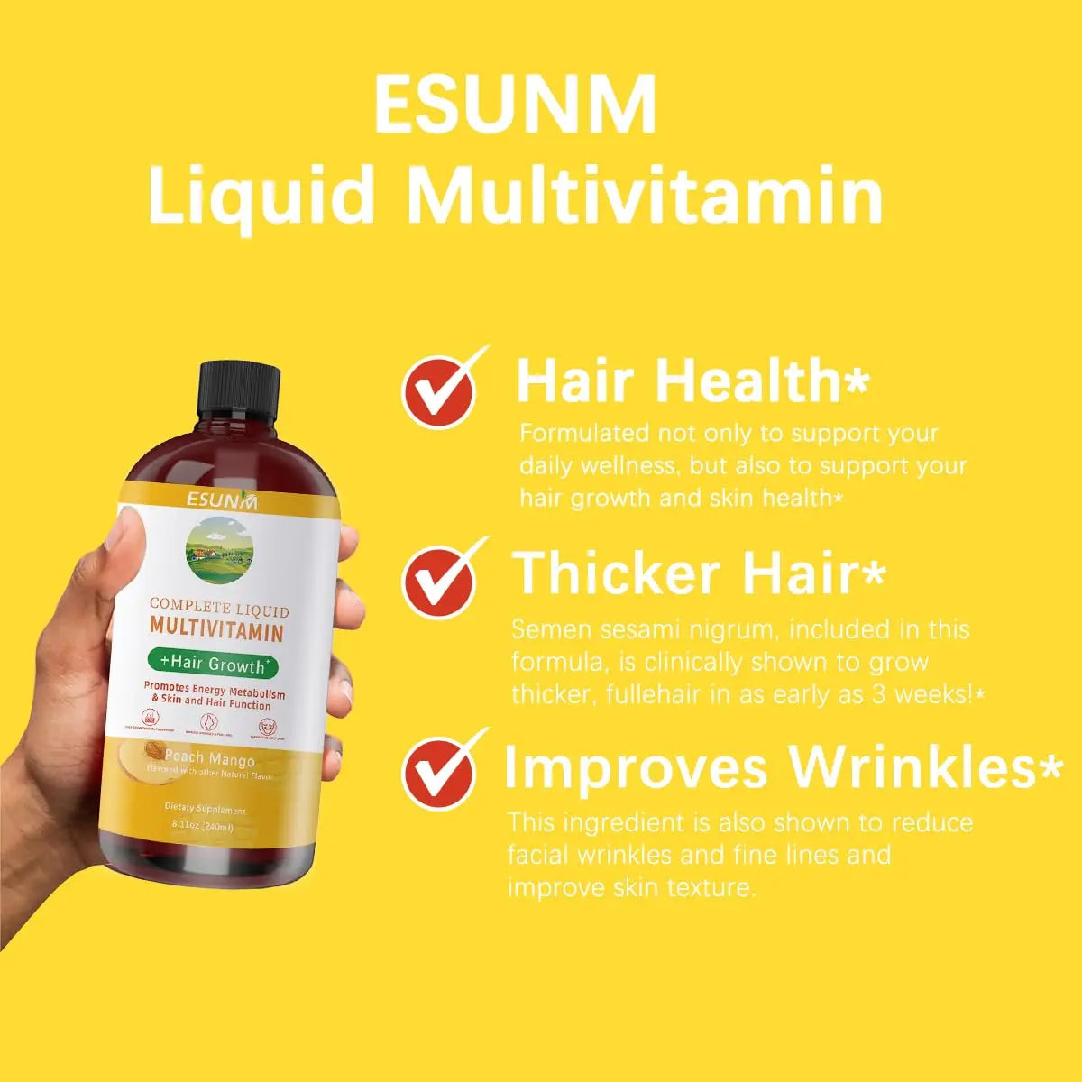 ESUNM Complete Liquid Multivitamin + Hair Growth, Promotes Energy Metabolism& Skin and Hair Function| Vitamin C D | B Vitamins | ESUNM buy australia supplements