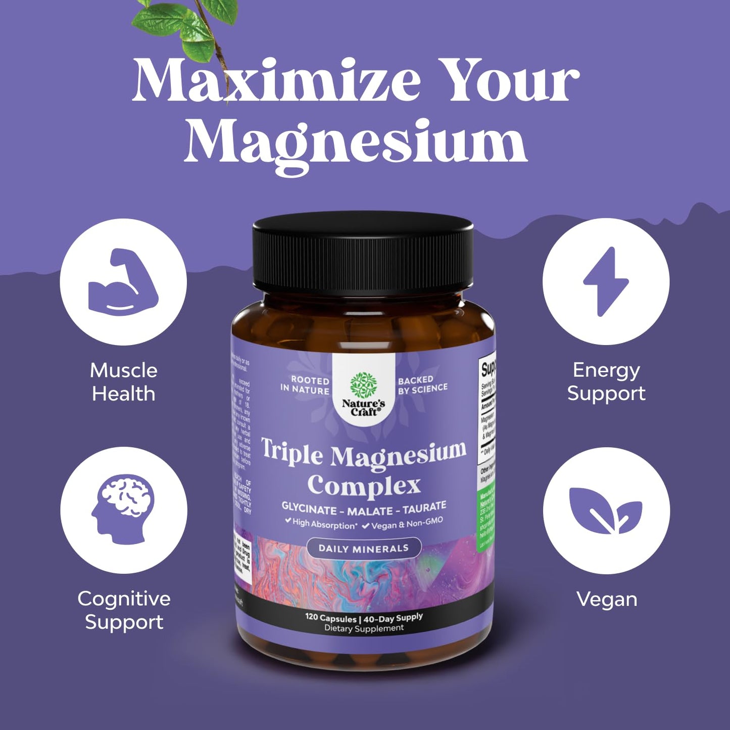 Triple Magnesium Complex 400mg w Magnesium Glycinate Taurate Malate - 180ct | Magnesium triple complex for women and men with magnesium taurate glycinate malate blend Magnesio Gsupps Australia