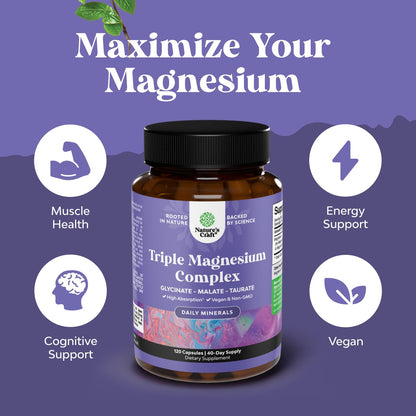 Triple Magnesium Complex 400mg w Magnesium Glycinate Taurate Malate - 180ct | Magnesium triple complex for women and men with magnesium taurate glycinate malate blend Magnesio Gsupps Australia