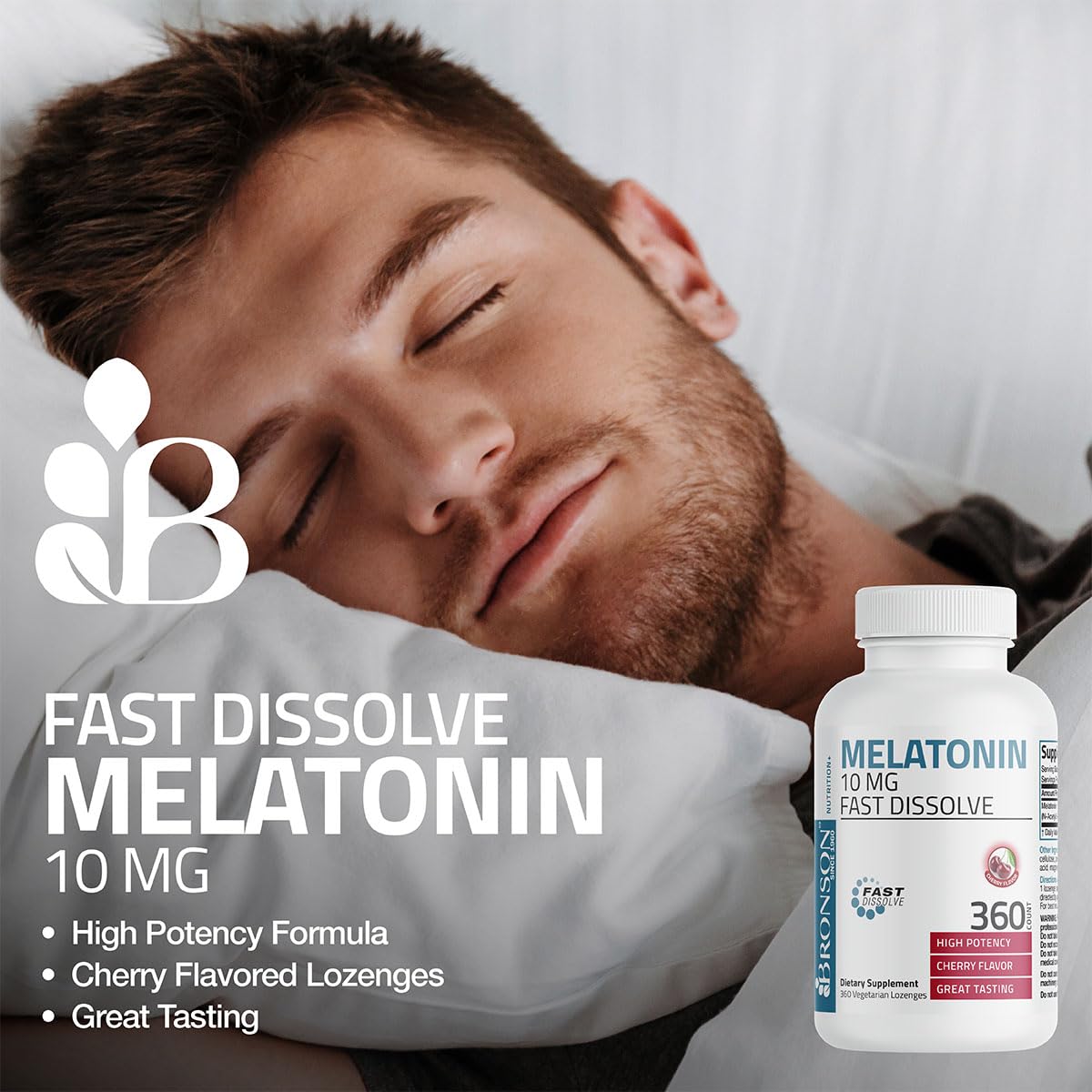 Bronson Melatonin 10mg Fast Dissolve Cherry Flavored Tablets Vegetarian Chewable Lozenges, 360 Count Bronson