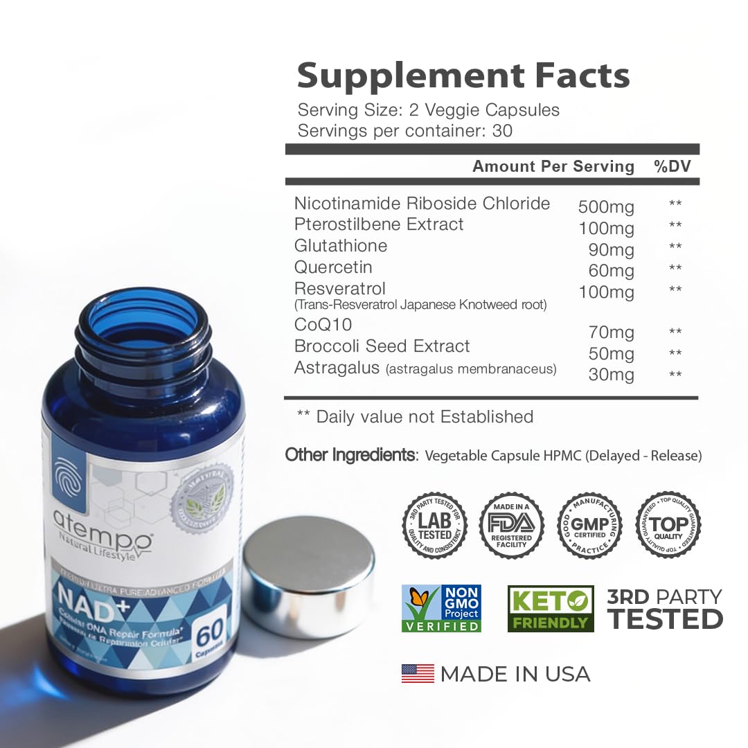 NAD+ Supplement 1000 mg High Absorption – Supports Energy, Cellular Health, Brain Function, and Healthy Aging – Pure NAD Formula with 60 Capsules ATEMPO NATURAL LIFESTYLE buy australia supplements