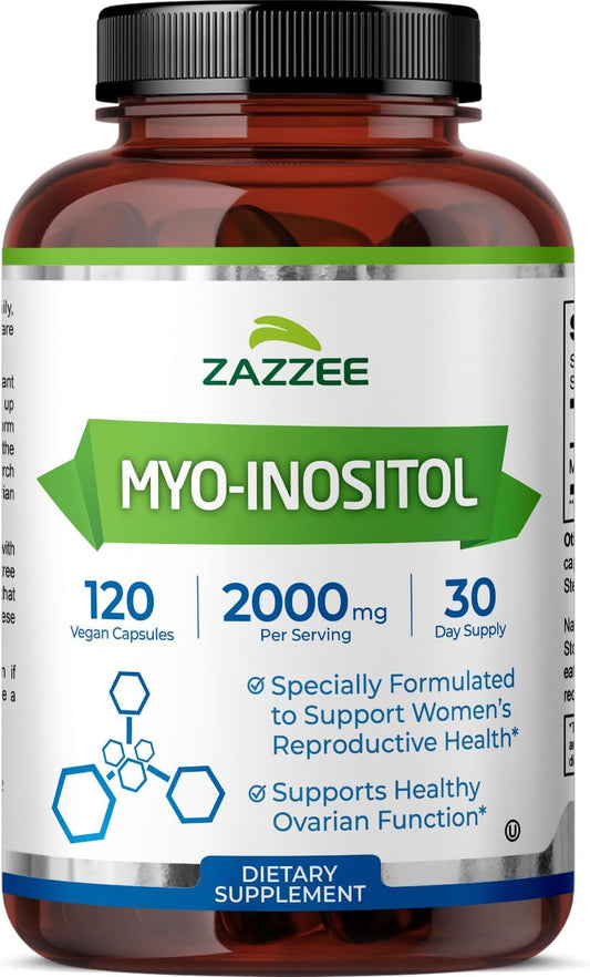 Zazzee Myo-Inositol Capsules, 2000 mg per Serving, 120 Vegan Capsules | Ideal Dosage for 40:1 Ratio, Certified Kosher, Hormone Balance & Healthy Ovarian Function Support, Non-GMO, Made in the USA Gsupps Australia