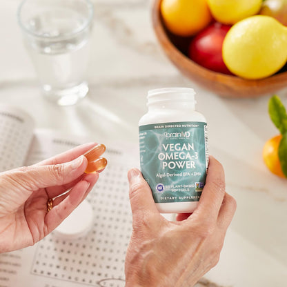 BRAINMD Dr Amen Vegan Omega-3 Power - 60 Plant-Based Softgels - 1,100 mg of EPA & DHA - Supports Focus, Memory & Heart Health - Vegan, Gluten Free & Non-GMO - 30 Servings