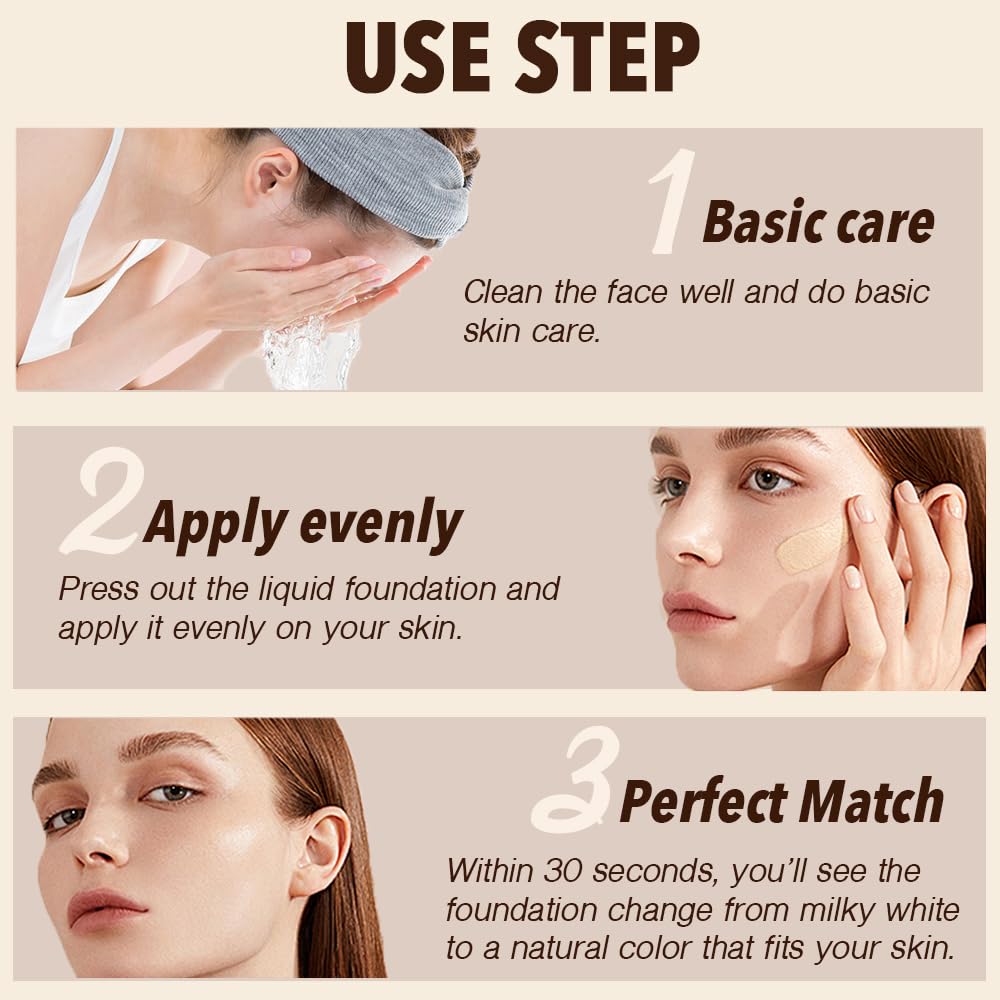 Foundation 4 in 1 - Color Changing Foundation, Medium Spectrum with SPF 50, Hypoallergenic Hydrating Liquid Concealer, Long-lasting & Waterproof Natural Finish - 1.0 fl oz VBEYD