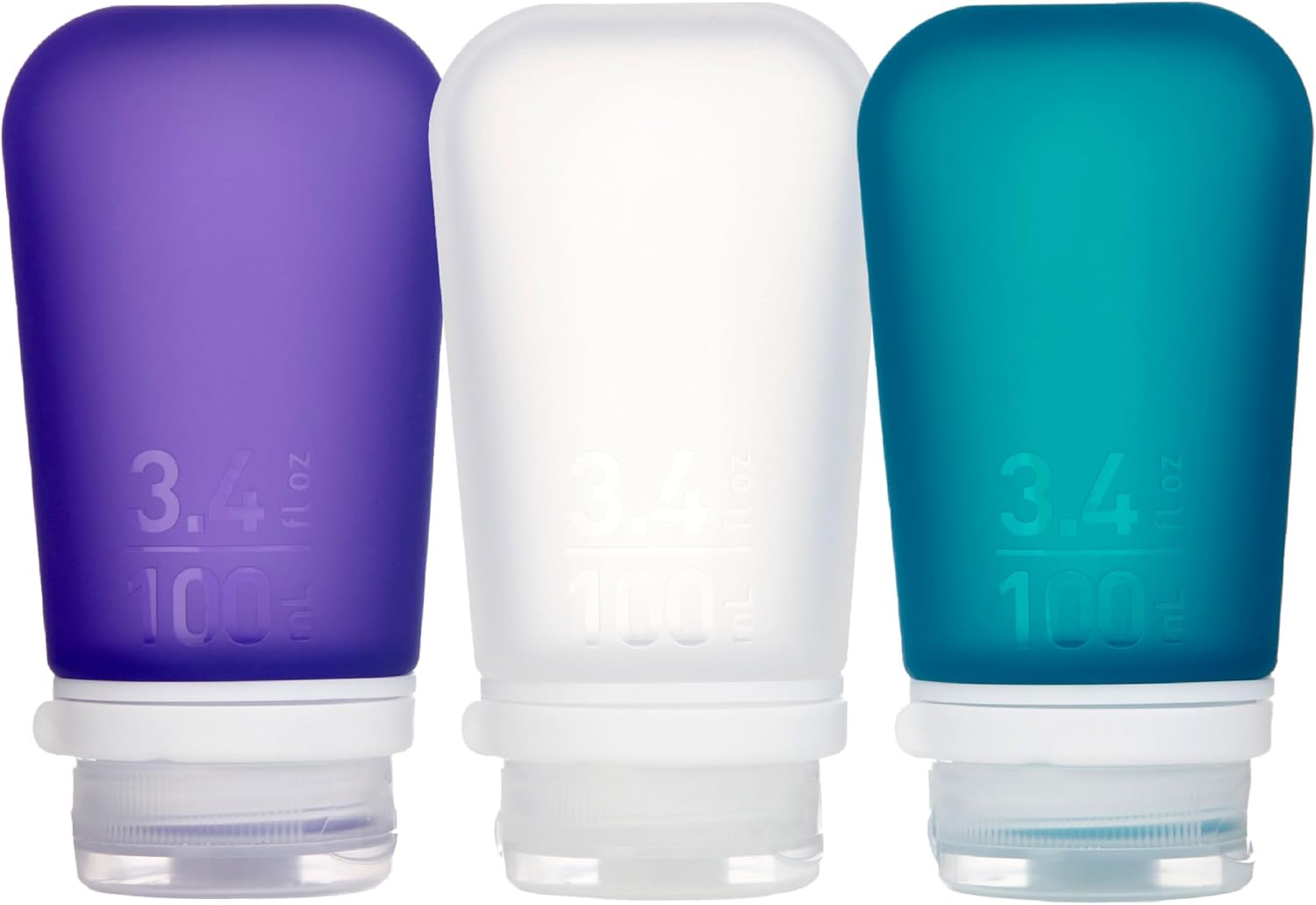 humangear GoToob+ 3-Pack, Large (3.4 fl oz), Clear/Purple/Teal | Refillable & Leak-Proof Silicone Travel Size Bottles with Locking Cap for Toiletries, Camping & TSA Carry-On Gsupps Australia