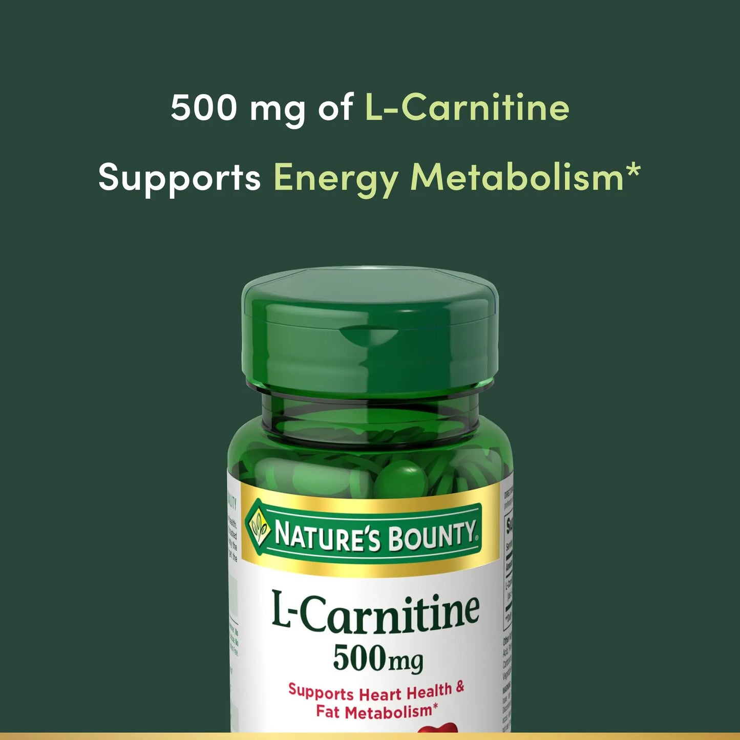 Nature's Bounty L-Carnitine, Supports Heart Health & Fat Metabolism, Amino Acid Supplement, 500 mg, 30 Tablets Nature's Bounty