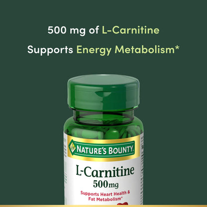 Nature's Bounty L-Carnitine, Supports Heart Health & Fat Metabolism, Amino Acid Supplement, 500 mg, 30 Tablets Nature's Bounty