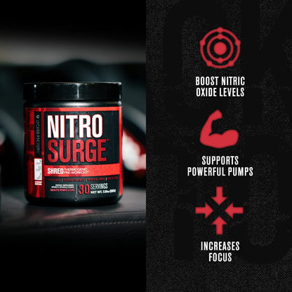 Jacked Factory Nitrosurge Pre-Workout in Blueberry Lemonade & Watermelon Nitrosurge Shred Thermogenic Pre-Workout for Men & Women