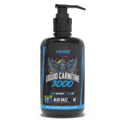Huge Supplements Liquid L-Carnitine 3000, Superior Potency Infused with 500mg MitoBurn & 25mg GBB, Premium Stim-Free & Energy Boost, Convenient Pump Top, 32 Oz (60 Servings)