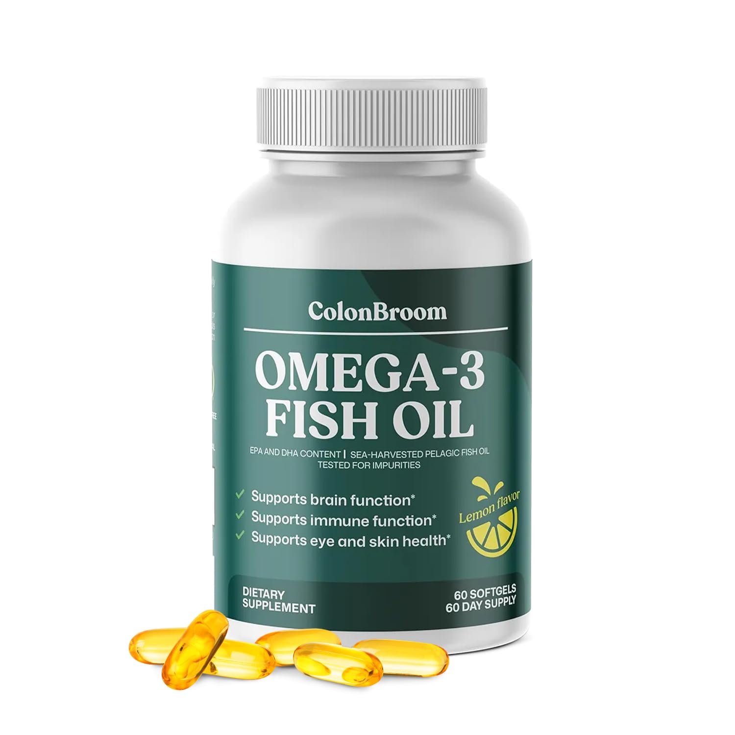 ColonBroom Omega 3 Fish Oil 2640 mg Softgels | Lemon Flavor | Daily Fish Oil Omega-3 Supplement for Women & Men with EPA & DHA | Gluten-Free, Non-GMO, Natural (60 Softgels, 2 Month Supply) ColonBroom buy australia supplements