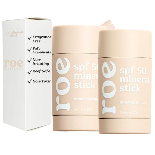 Roe Wellness- Mineral Sunscreen Stick SPF 50 Reef Safe Roll-On Clean Ingredients Zinc Oxide Sun Protection | Face & Body UVA & UVB | Great For Kids, Toddlers, Newborns & Adults