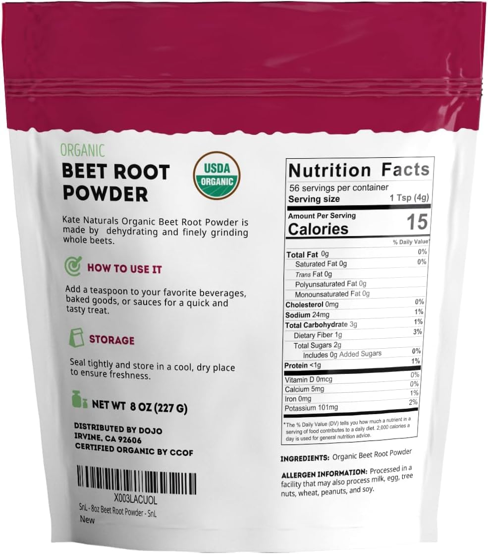 Kate Naturals Organic Beet Root Powder for Smoothies, Baking & Juice. Raw Beetroot Superfood & Natural Red Food Coloring Kate Naturals