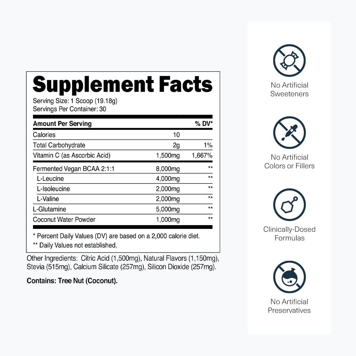 Transparent Labs BCAA Glutamine - 8000 mg of BCAA Powder Per Serving with L Glutamine for Post Workout Recovery, Muscle Growth, & Increased Endurance - 30 Servings, Strawberry Lemonade