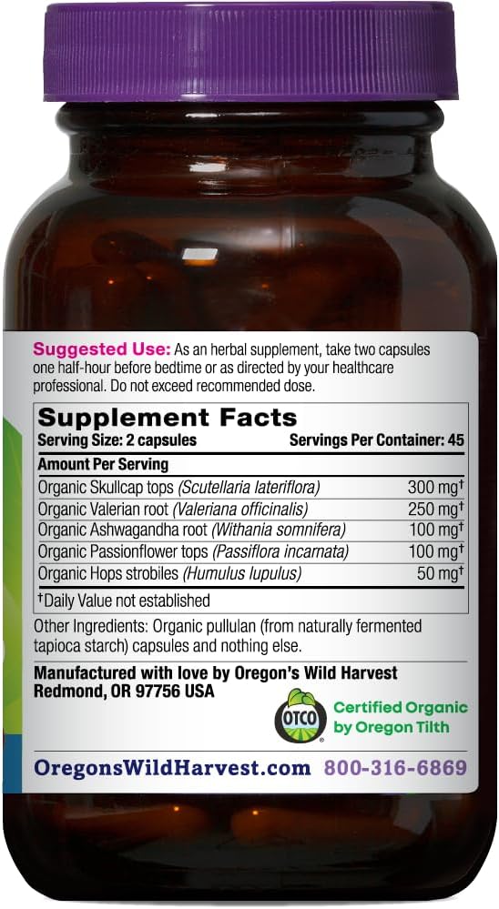 Oregon's Wild Harvest Sleep Better Capsules – Organic Vegan Herbal Sleep Supplement – Non-GMO, Gluten-Free, USDA Certified – 90 Capsules Gsupps Australia
