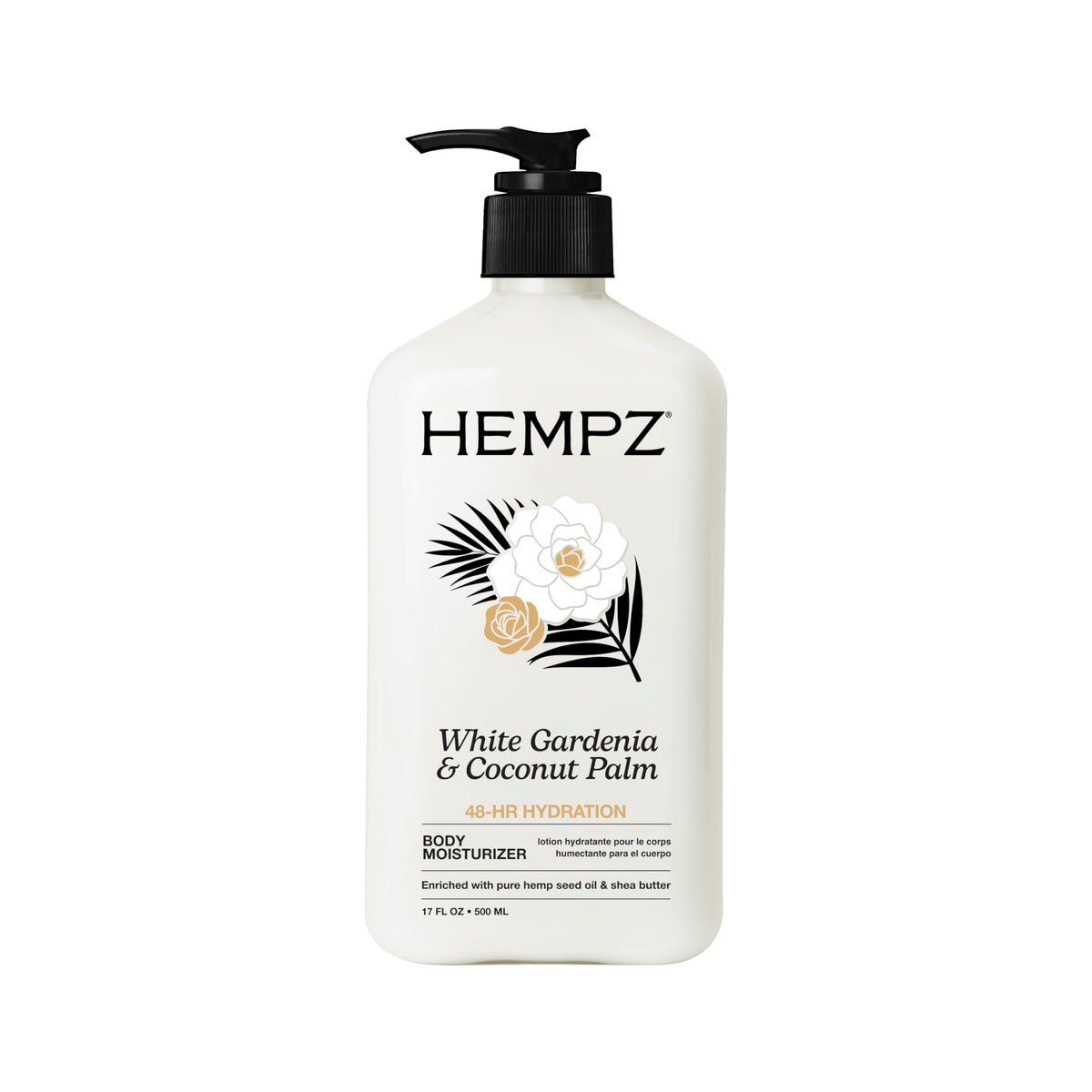 Hempz Body Lotion Moisturizer - White Gardenia & Coconut Palm - Daily Moisturizing Cream, Shea Butter, Coconut Oil - Skin Care Products, All Natural Hemp Seed Oil - 17 Fl Oz Hempz