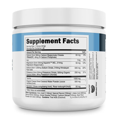 Transparent Labs Hydrate Naturally Sweetened Electrolytes Powder - Hydration Powder Electrolytes with Coconut Water, Calcium, Taurine, & Potassium - 40 Servings, Tropical Punch