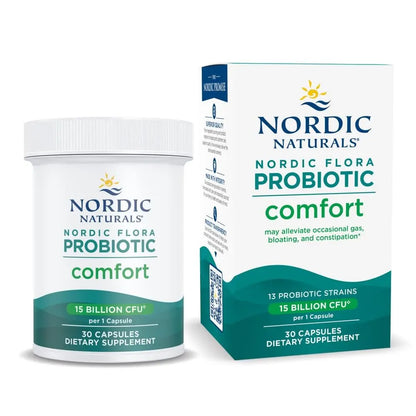 Nordic Naturals Nordic Flora Probiotic Comfort - 30 Capsules - 13 Probiotic Strains w/ 15 Billion Cultures - Supports Regularity & Digestive Comfort, Alleviates Bloating Nordic Naturals