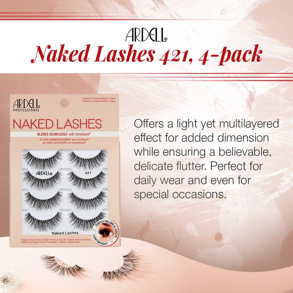 Ardell Naked Lashes 421 Subtle Volume Natural Look False Eyelashes, 4 Pairs Ardell