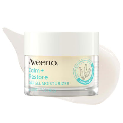 Aveeno Calm + Restore Oat Gel Face Moisturizer for Sensitive Skin, Fast-Absorbing & Lightweight Gel Moisturizer & Face Cream with Prebiotic Oat & Feverfew, Fragrance-Free & Hypoallergenic, 1.7 Fl Oz Aveeno