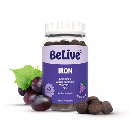 BeLive Iron Gummies - Multivitamin Supplement with Vitamin C, A, B & Zinc, Supports Blood Oxygen, Vegan Iron Supplements for Women, Men & Kids BeLive