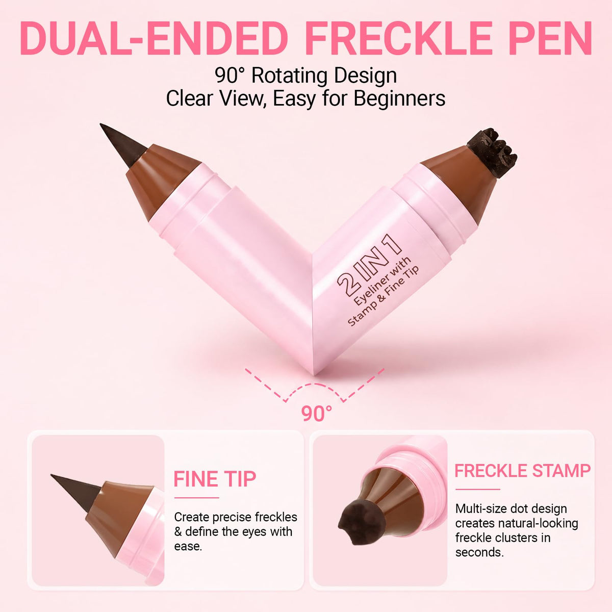 Erinde Dual-Ended Freckle Stamp Pen, Realistic Faux Freckles Makeup with Soft Sponge Stamp & Precision Tip, Waterproof Long-Lasting Fake Freckle Marker for Natural or Bold Looks, 01 Brown Erinde