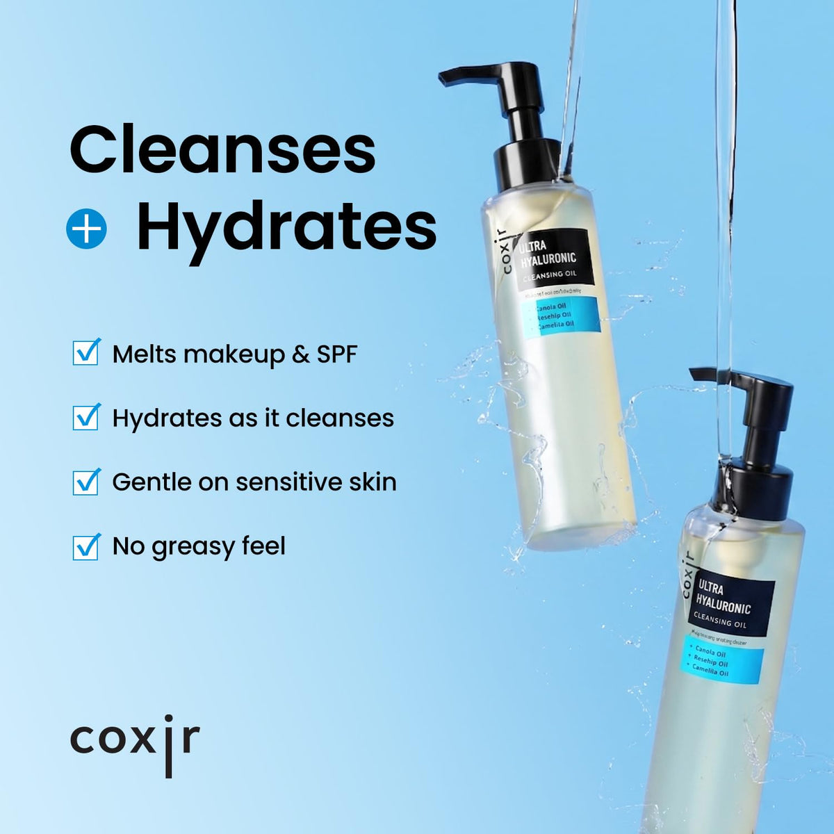 coxir Ultra Hyaluronic Cleansing Oil, Hydrating Makeup Remover, 5.07 fl.oz coxir