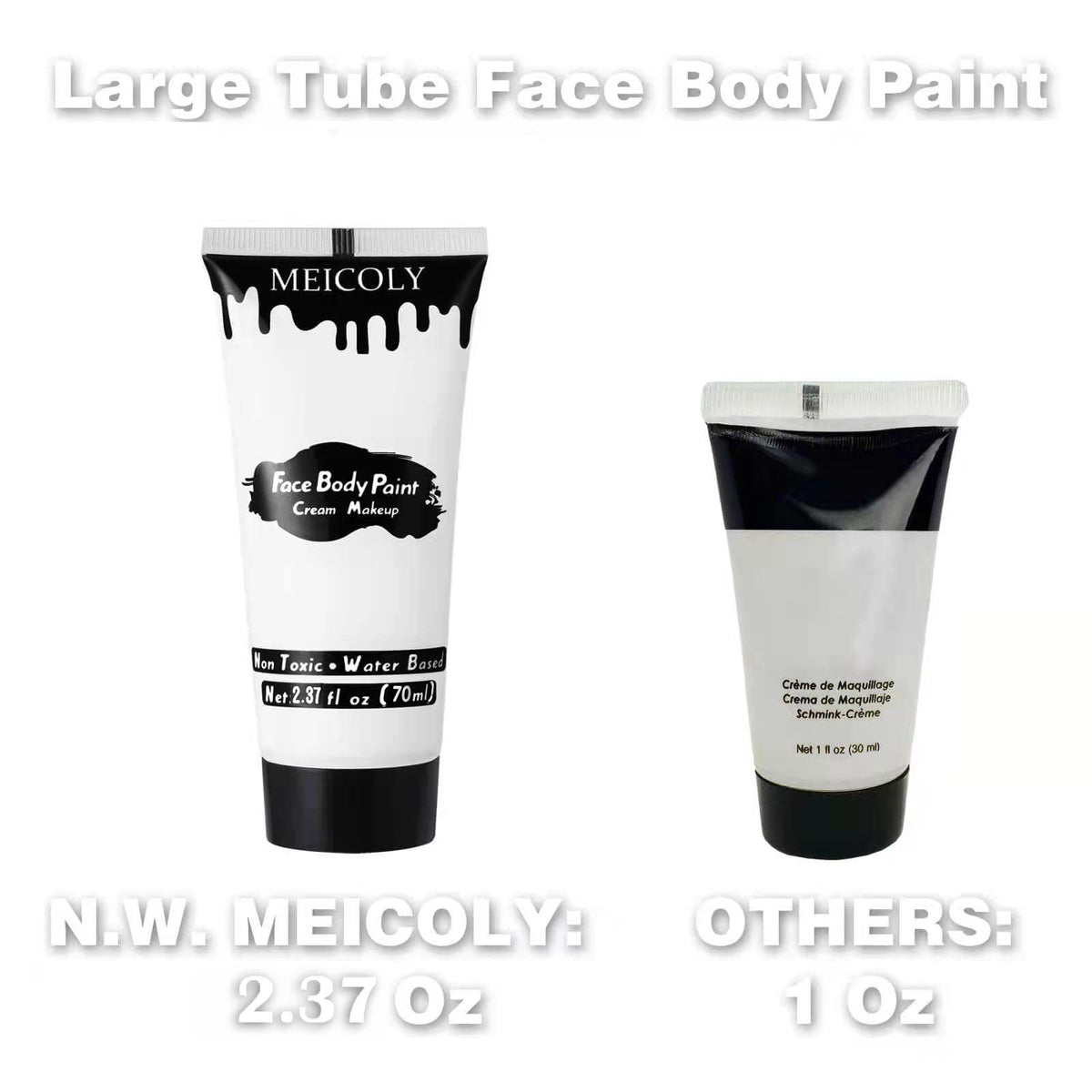 MEICOLY White Cream Face Body Paint,2.37Oz Large Tube Clown White Makeup,Water Based Full Body Paint for Adults and Kids,Halloween SFX Skull Joker Zombie Vampire Skeleton Goth Cosplay Mime Makeup MEICOLY