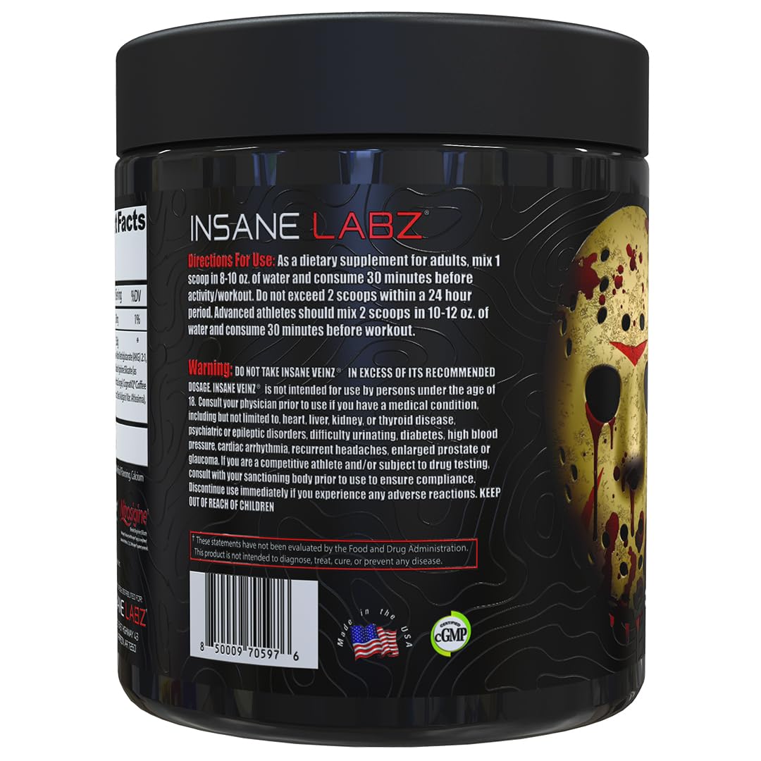Insane Labz Insane Veinz Xtreme Non Stimulant NO Enhancing Powder, Nitric Oxide Booster, Loaded with L-Citrulline, Agmatine Sulfate and L-Arginine AKG, Increase Vascularity (30, Fruit Punch)