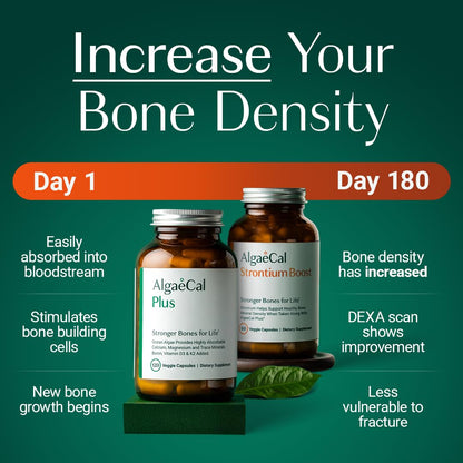 ALGAECAL Bone Builder Pack - Plant Based Calcium Supplement & Strontium - Organic Calcium 750mg with Vitamin D3 1600 IU, Vitamin K2, Magnesium ALGAECAL