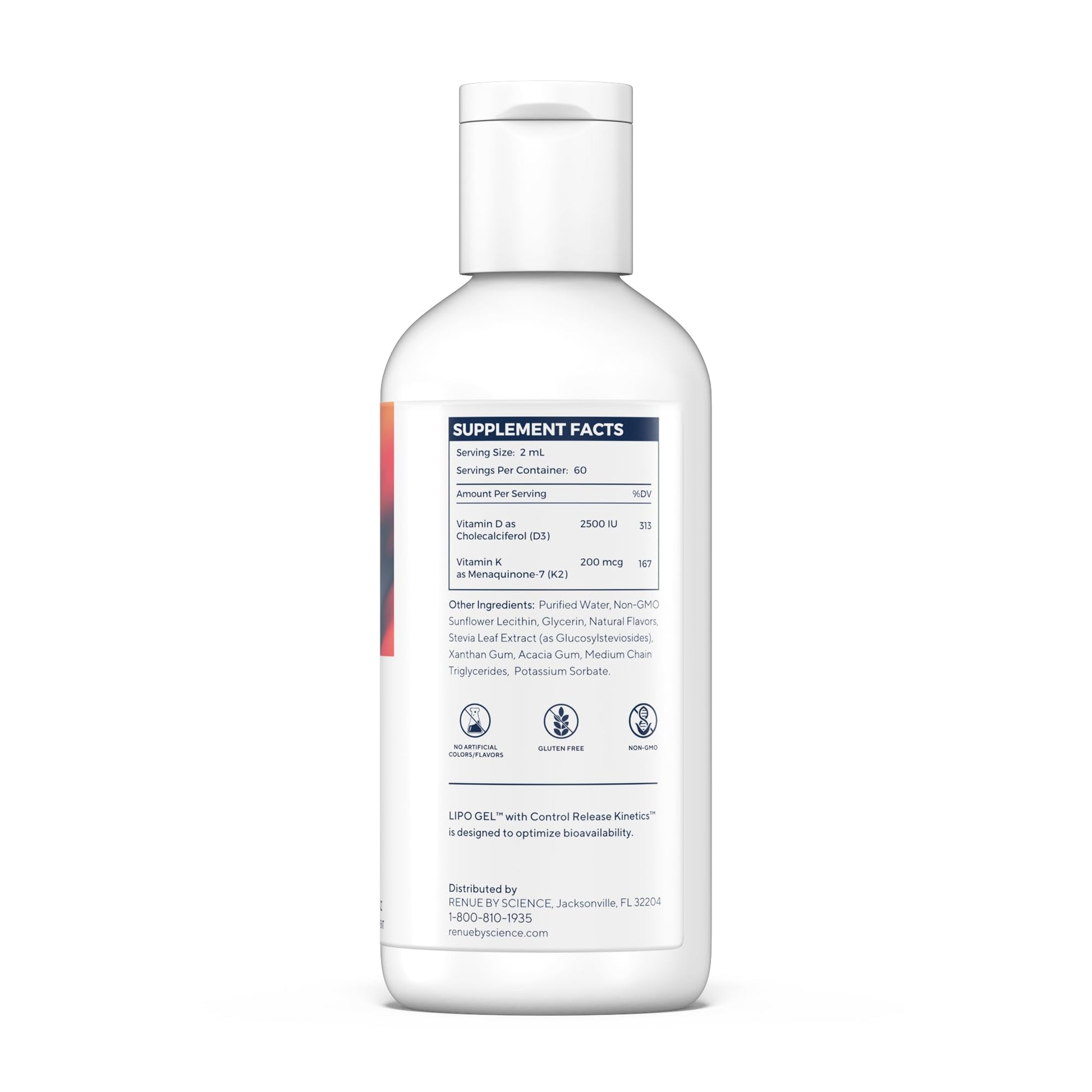 Renue By Science Vitamin D3 K2 Gel | High Strength Liposomal D3 K2 Supplement | 120ml Vitamin D K2 Gel - 2500IU Vitamin D3 & 200mcg Vitamin K2 per Serving | Non-GMO & Allergen Free | Made in The USA Renue By Science buy australia supplements