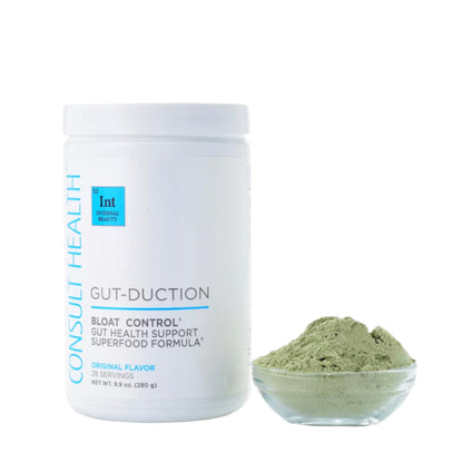 Consult Health Gut-Duction Bloat Control – Gut Health Support Superfood Formula – Plant Based Proteins - Probiotics – Powder Drink Mix – 28 Servings – 9.9 oz. Consult Health