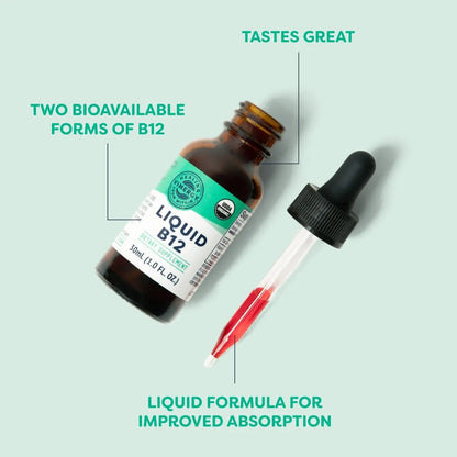 Vimergy USDA Organic Liquid Vitamin B12 Supplement 2500 mcg, Methylcobalamin & Adenosylcobalamin Fast-Absorbing Energy Support, Vegan, Non-GMO B12 Vitamins Vimergy