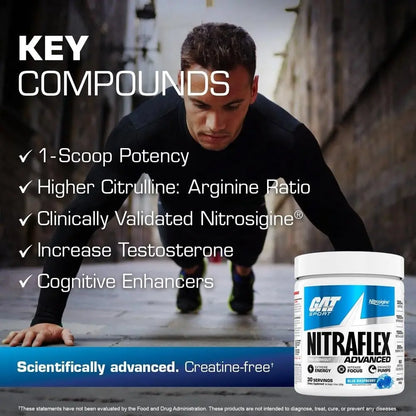 GAT SPORT Nitraflex Advanced Pre-Workout Powder, Increases Blood Flow, Boosts Strength and Energy, Improves Exercise Performance, Men & Women (Fruit Punch, 30 Servings) GAT SPORT