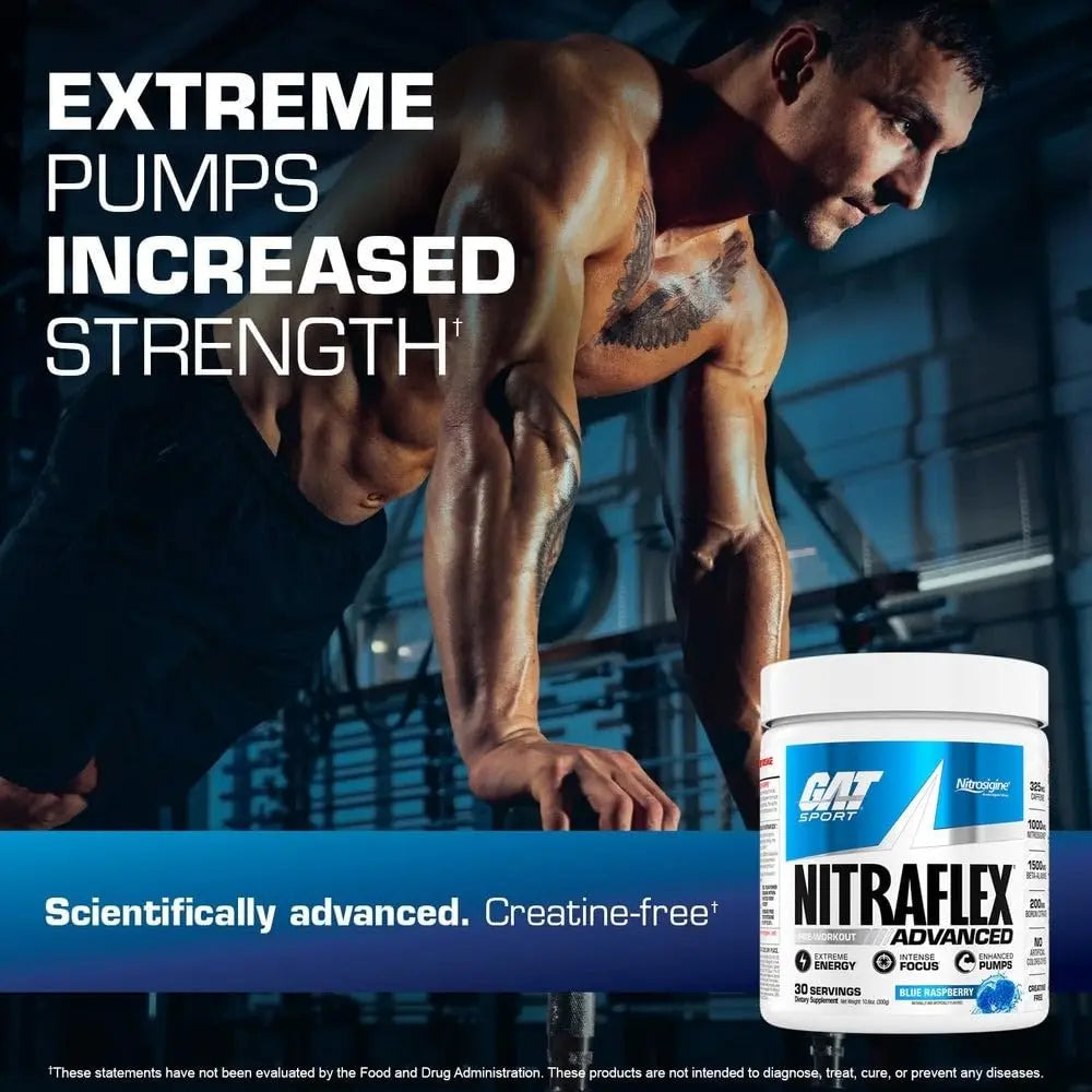 GAT SPORT Nitraflex Advanced Pre-Workout Powder, Increases Blood Flow, Boosts Strength and Energy, Improves Exercise Performance, Men & Women (Fruit Punch, 30 Servings) GAT SPORT