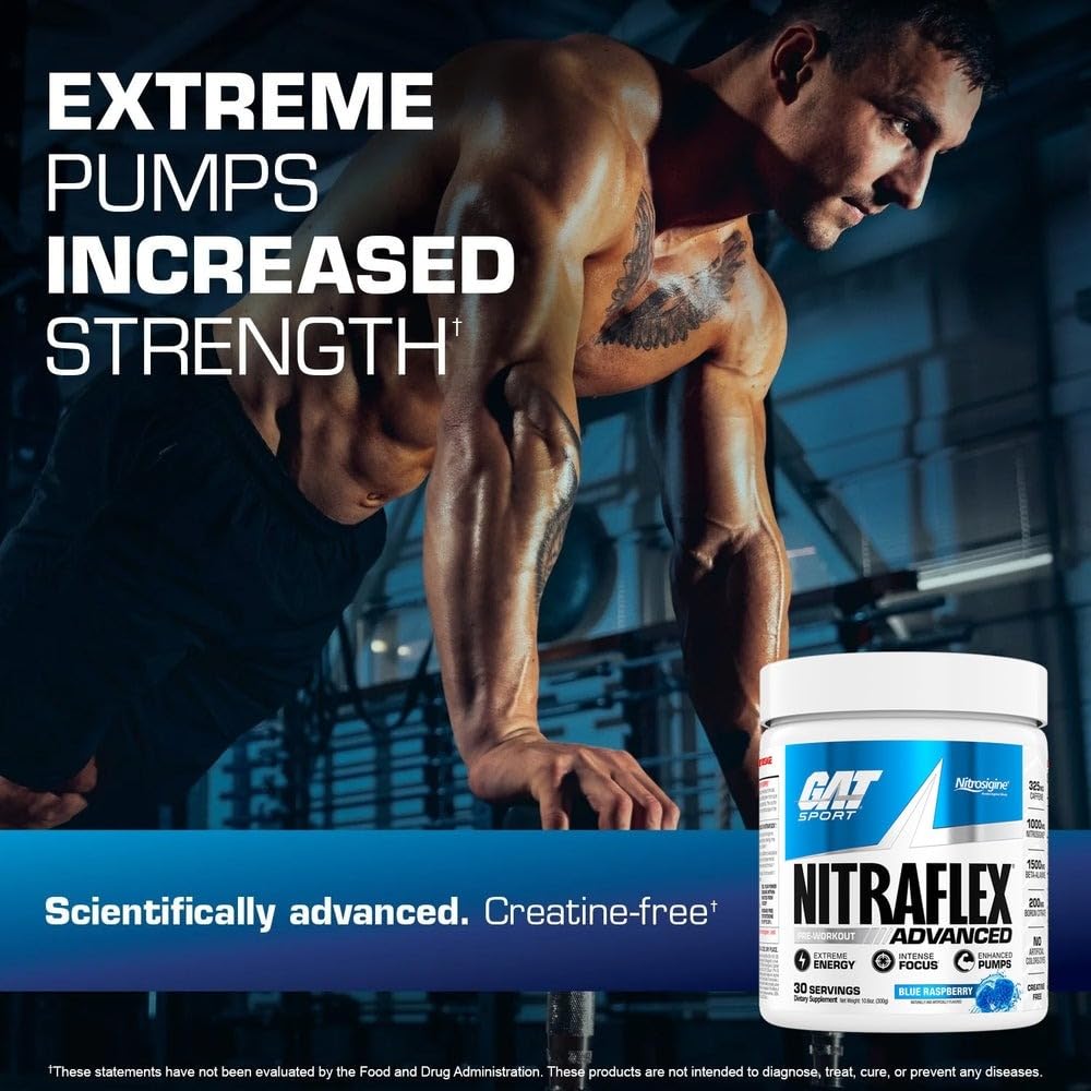 GAT SPORT Nitraflex Advanced Pre-Workout Powder, Increases Blood Flow, Boosts Strength and Energy, Improves Exercise Performance, Men & Women (Fruit Punch, 30 Servings) GAT SPORT buy australia supplements