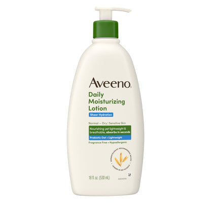 Aveeno Sheer Hydration Fragrance-Free Daily Moisturizing Lotion with Prebiotic Oat for Dry Skin, Lightweight Aveeno
