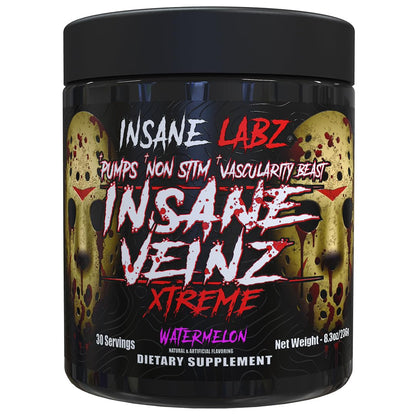 Insane Labz Insane Veinz Xtreme Non Stimulant NO Enhancing Powder, Nitric Oxide Booster, Loaded with L-Citrulline, Agmatine Sulfate and L-Arginine AKG, Increase Vascularity (30, Fruit Punch)