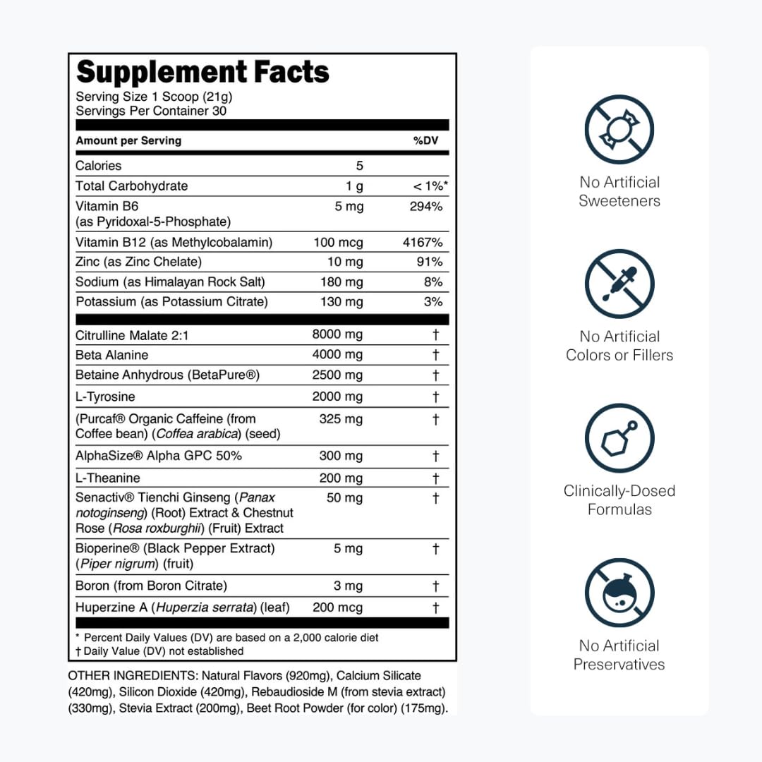 Transparent Labs Bulk Black Pre Workout - Clinically Dosed, Sugar Free Preworkout for Men and Women with Beta Alanine Powder, Citrulline Malate, & Caffeine - 30 Servings, Black Cherry