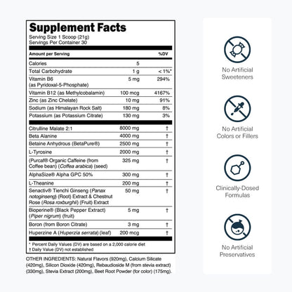 Transparent Labs Bulk Black Pre Workout - Clinically Dosed, Sugar Free Preworkout for Men and Women with Beta Alanine Powder, Citrulline Malate, & Caffeine - 30 Servings, Black Cherry