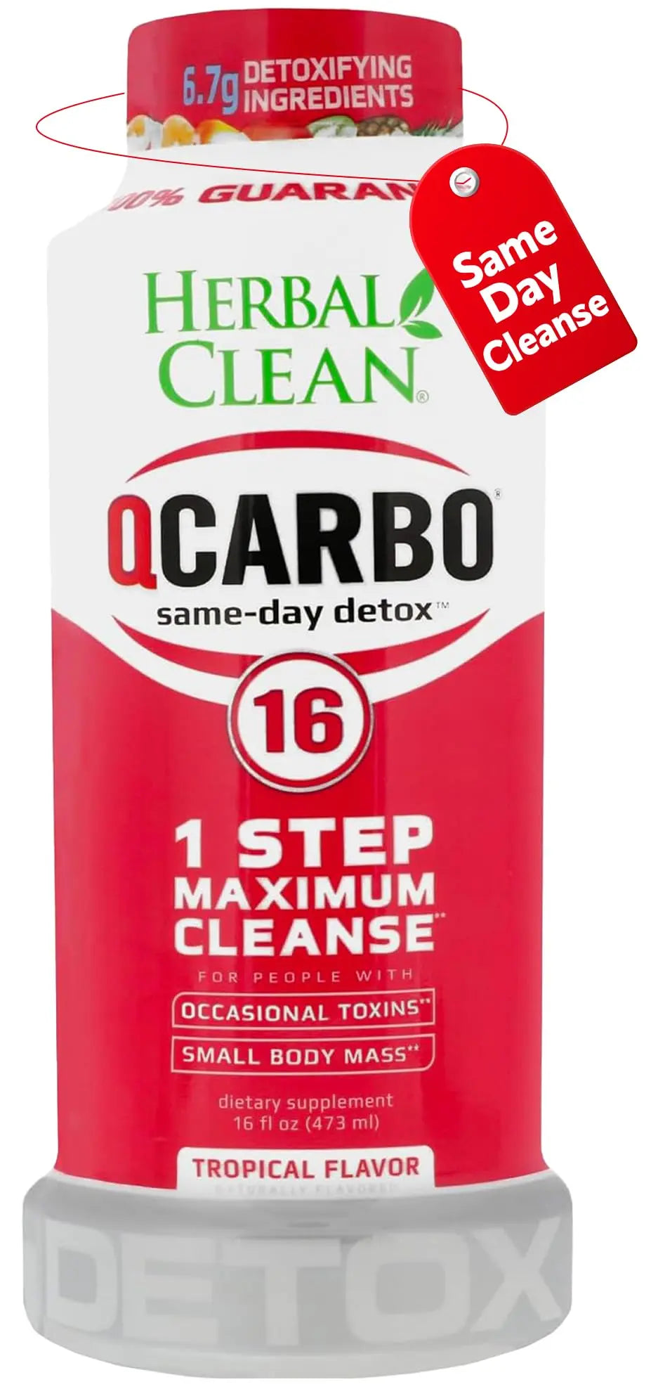 Herbal Clean Qcarbo16 Same-Day Detox Cleanse Drink (16 fl oz) - Tropical Flavor Full Body Cleanse* Detox Drink for Moderate Toxin Level* Herbal Clean