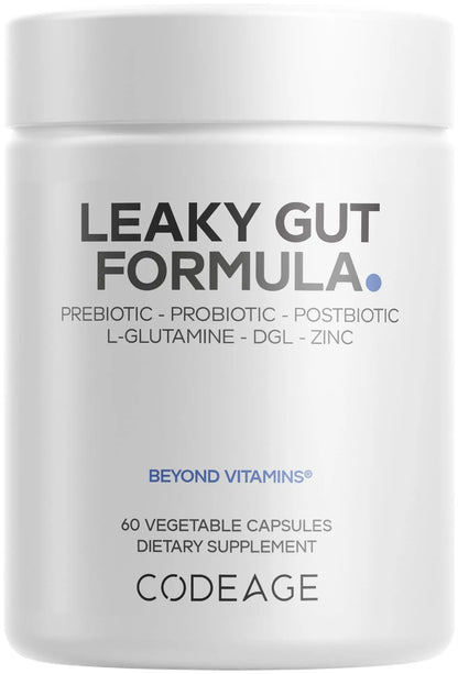 Codeage Leaky Gut Supplement, L-Glutamine, N-Acetylglucosamine, Probiotic, Butyric Acid, Polyphenols, Quercetin, DGL, Marshmallow Root, Berberine, BioPerine Codeage