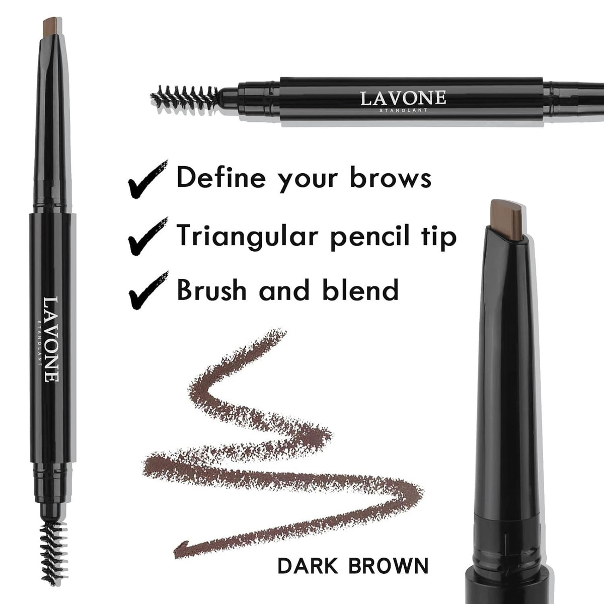 LAVONE Eyebrow Makeup Kit,Waterproof Brow Pencil,Pomade,Eyeliner-Dark Brown LAVONE