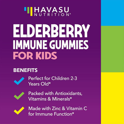 Elderberry Gummies for Kids with Vitamin C & Zinc, Berry, 30 Servings | Vegan, Non-GMO, Gluten Free Immune Support for Children, Daily Defense with Antioxidants & Essential Nutrients, 60 Count Gsupps Australia
